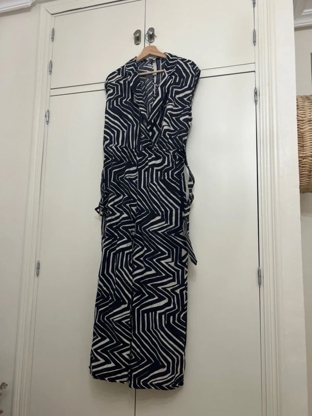 Mango Navy and White Geometric Wrap Maxi Dress
